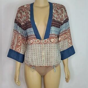 ZARA BASIC COLLECTION Women Multicolor Zip V Neck Lined Top Blouse Size Small